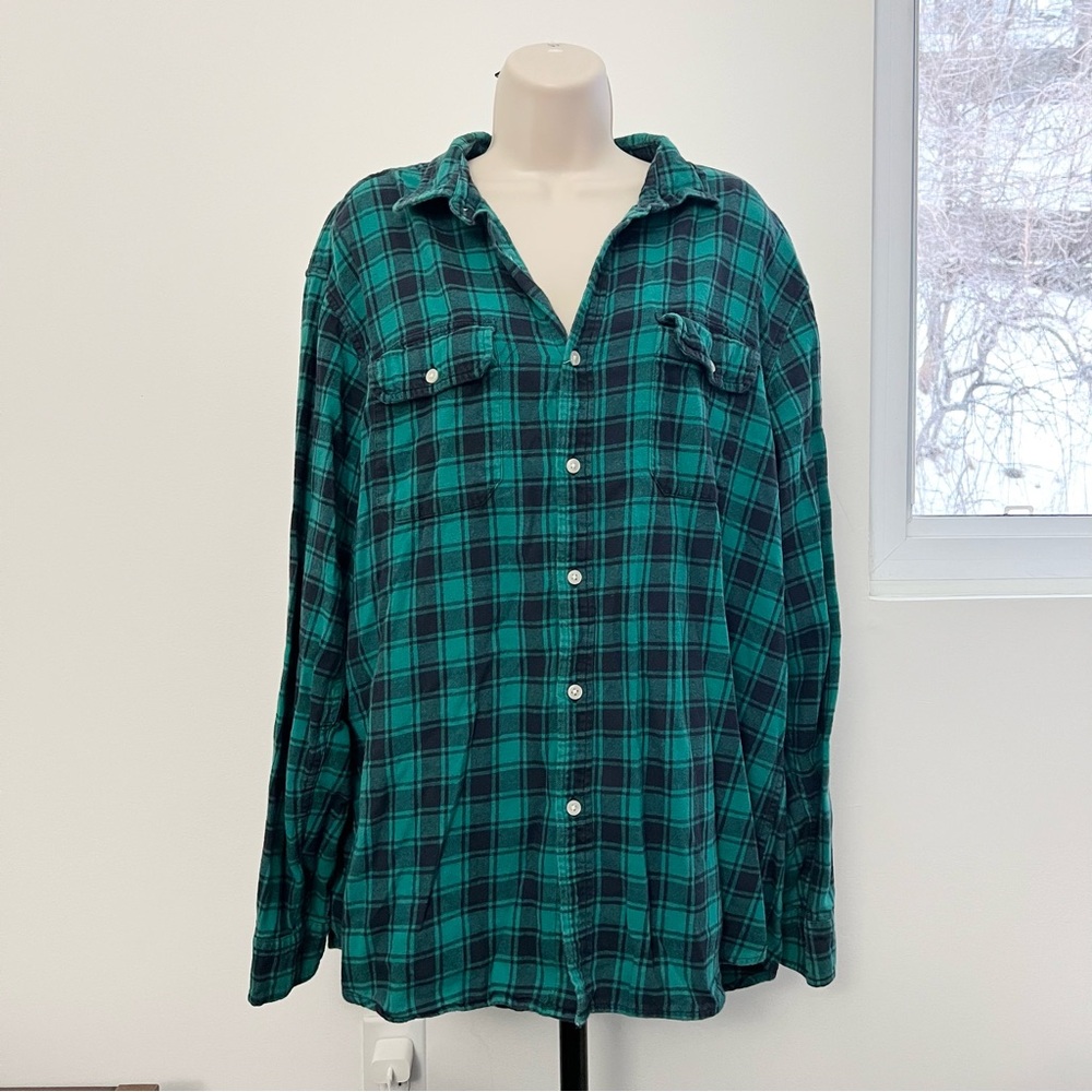 Green Plaid Flannel Size XL‎ Cotton Long Sleeve George & Martha